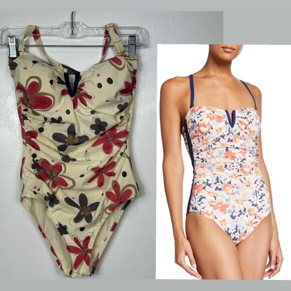 Shan Floral-Print Removable Strap Bandeau One-Piece Swimsuit Size 6 - Picture 1 of 8